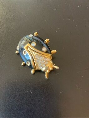 Gold and Black Jeweled Ladybug Brooch